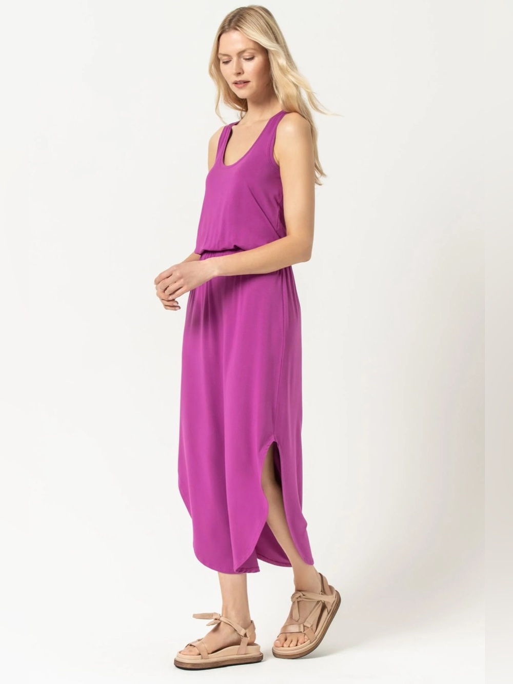NWT! Lilla P Fuchsia Purple Sleeveless Midi Dress Size Large